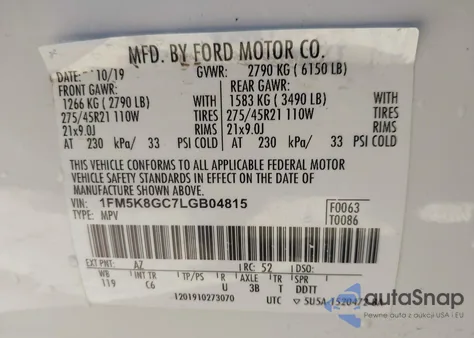 2020 Ford Explorer St z USA, uszkodzony, nr VIN 1FM5K8GC7LGB04815